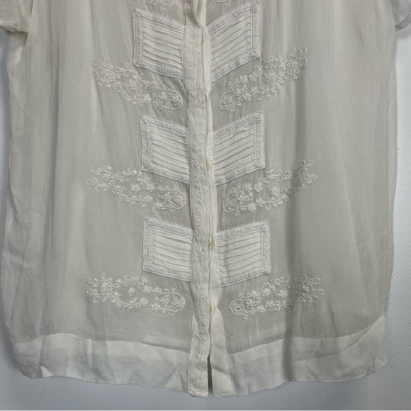 One Fine Day Blouse Womens Size Small White Sheer Embroidered Button Front - Picture 3 of 9